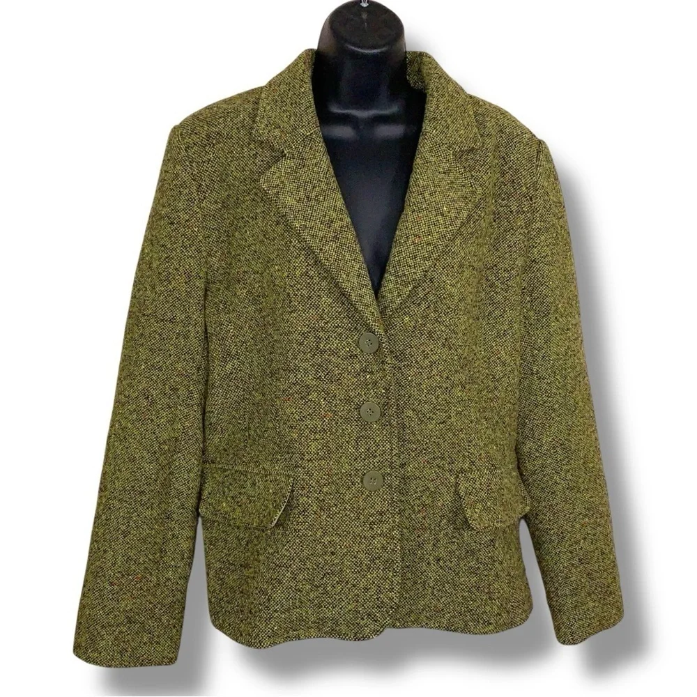 Vintage Size 14 St Johns Bay Womens Green  Wool Blend Button Front Blazer Lined